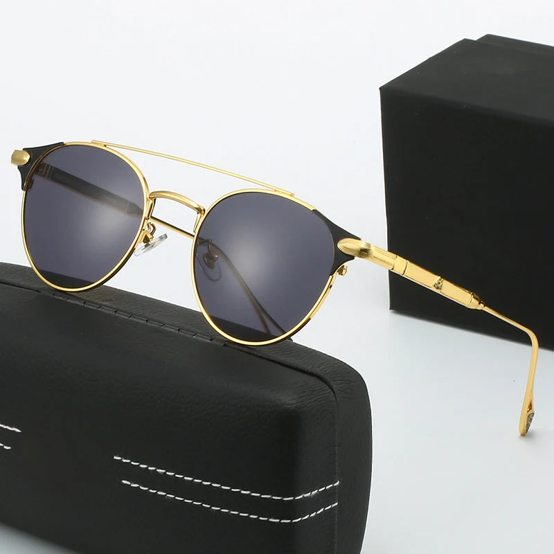 Dame rund Vintage-solbrille med høykvalitets metallramme og robust design Luvikno
