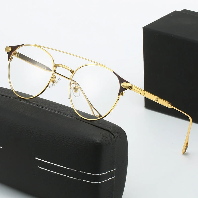 Dame rund Vintage-solbrille med høykvalitets metallramme og robust design Luvikno