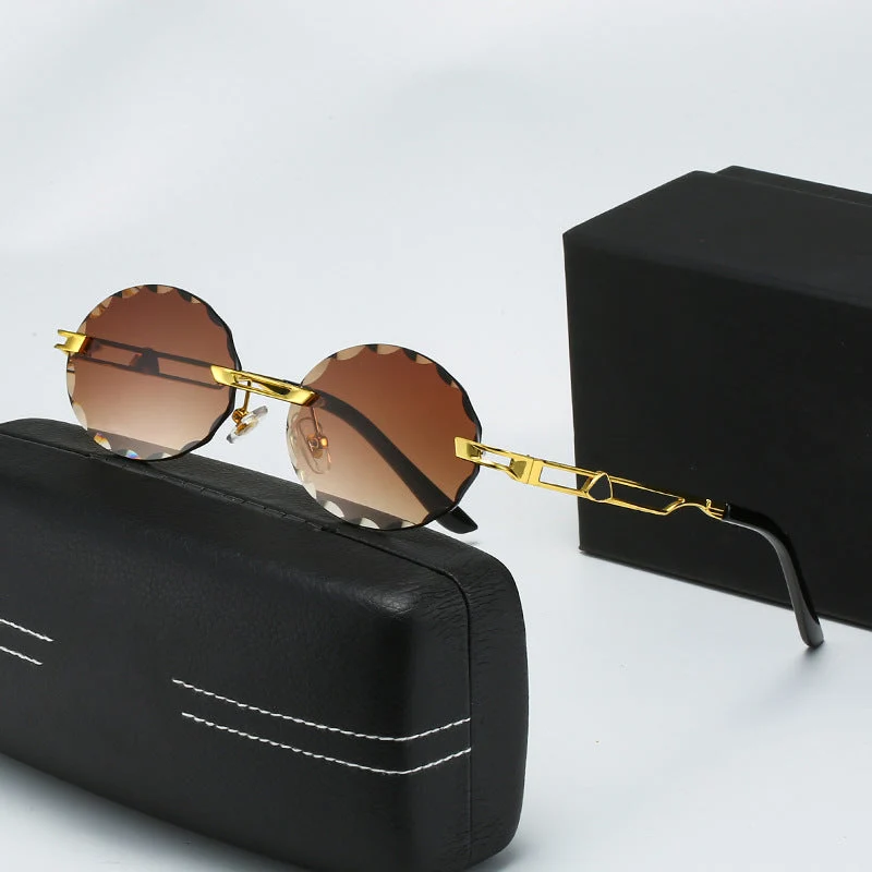 Dame rund solbrille med unikt bølgedesign og høykvalitets metallramme Luvikno