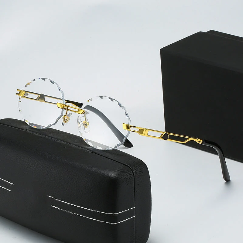 Dame rund solbrille med unikt bølgedesign og høykvalitets metallramme Luvikno