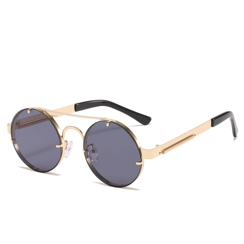 Dame rund designer solbrille med innovativ metallramme og beskyttende linser Luvikno