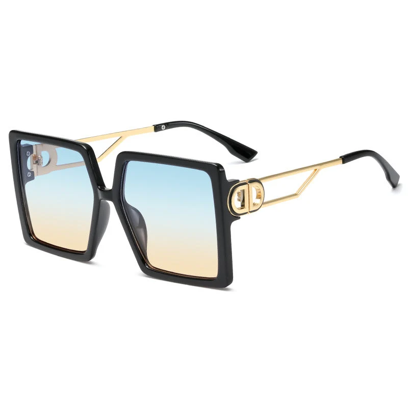 Dame oversized firkantet solbrille med elegant metallramme og polariserte glass Luvikno