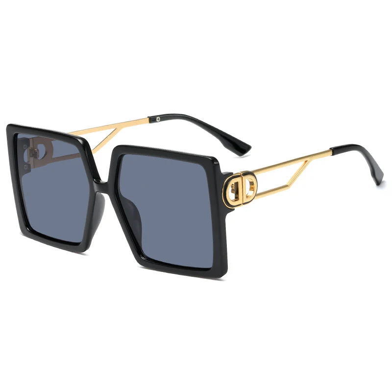 Dame oversized firkantet solbrille med elegant metallramme og polariserte glass Luvikno