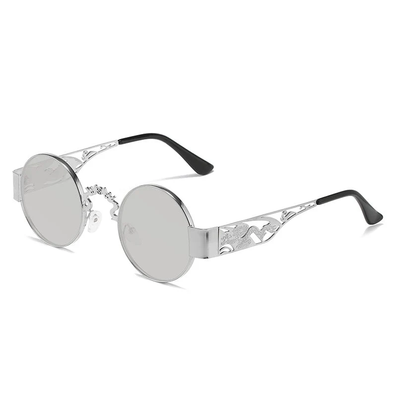 Dame kunstnerisk rundt solbrille med elegant filigranramme Luvikno