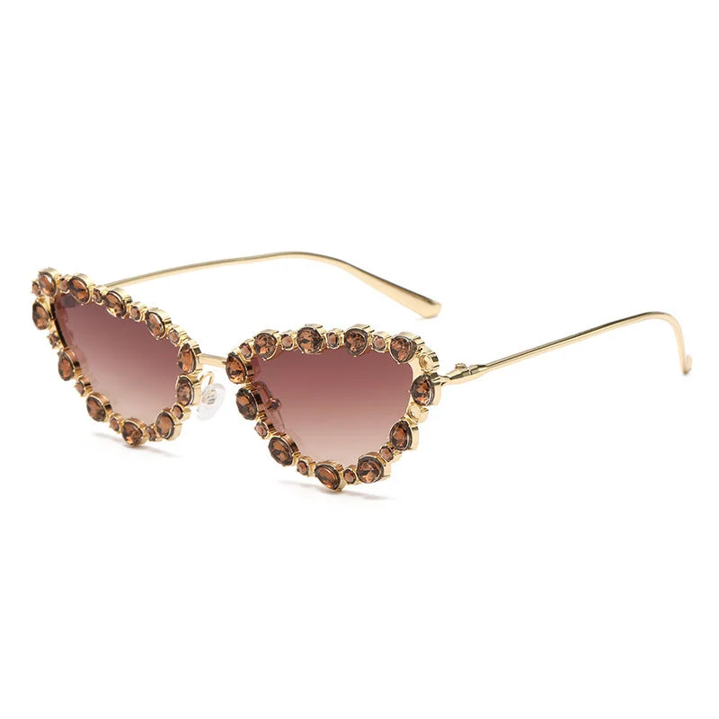Dame Glamourøs Cat-Eye Solbrille med glitrende Strassdetaljer Luvikno