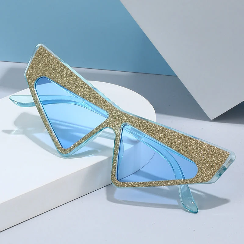 Dame futuristisk solbrille med glitrende ramme Luvikno