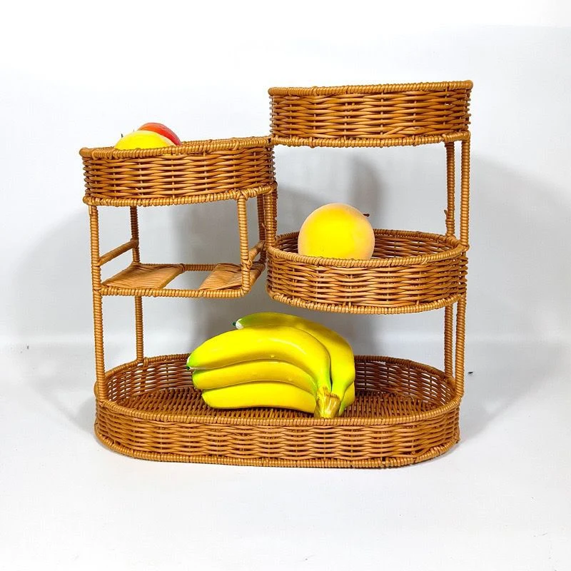 Unisex Rattan Hylle med tre nivåer Luvikno