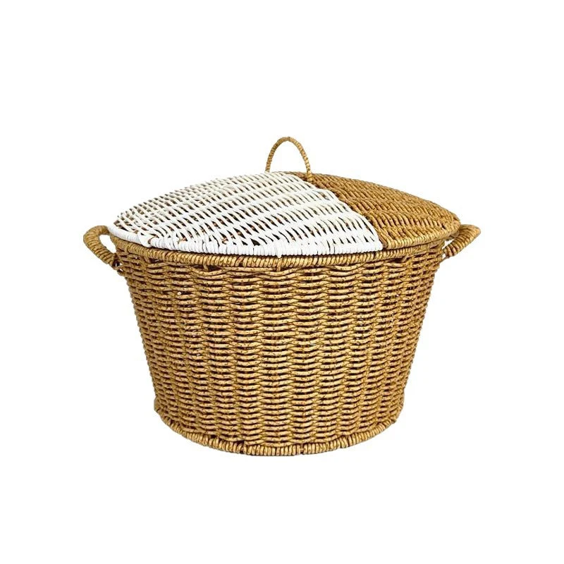 Dame Rattan kurv med lokk og trendy håndtak Luvikno