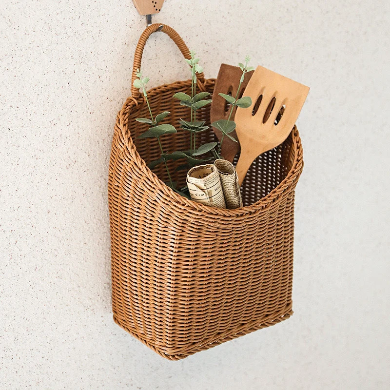 Dame Håndlaget Rattan Oppbevaringskurv med Håndtak Luvikno