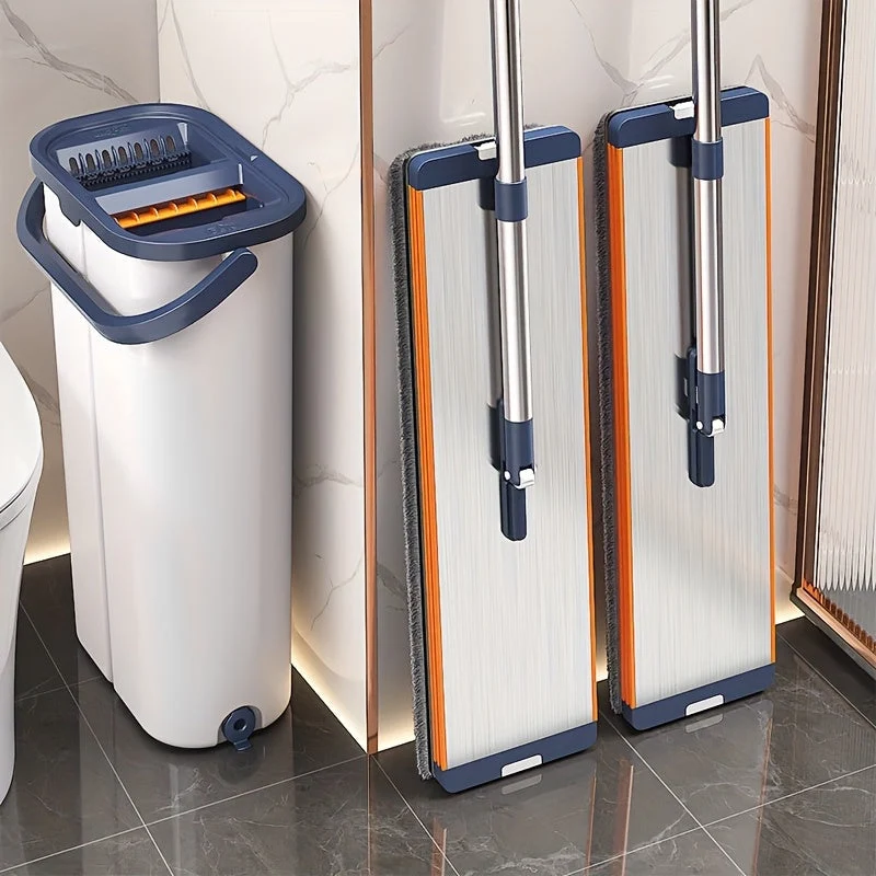 Flat mop set with bucket & wringing function | Luvikno