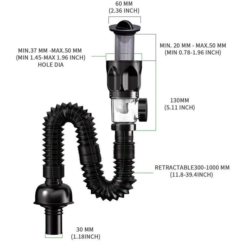 Fleksibel siphon avløpsrør | Luvikno
