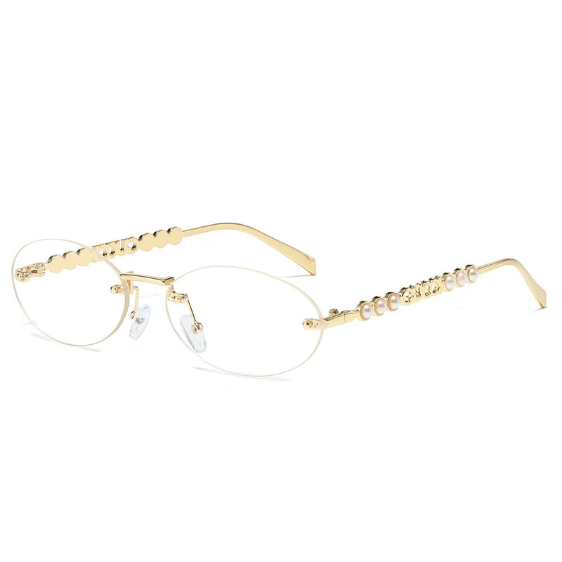 Dame moteriktig solbrille med oval ramme og perledekorert bøyle Luvikno