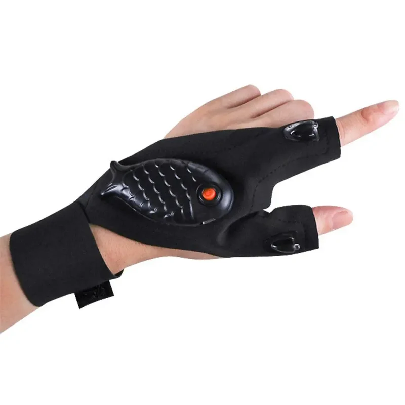 Oppladbare fingerløse reparasjonsfisking LED hansker | Luvikno
