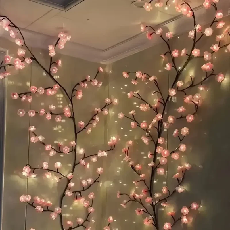 LED Kirschblüten Lichterzweig – Dekorative Wanddeko für Innenräume, USB-betrieben