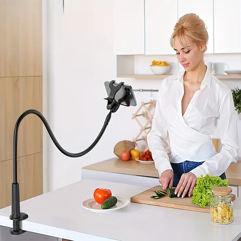 Schwanenhals Handyhalter mit Klemme – Flexibler Langer Arm für Bett, Schreibtisch & Overhead | Weiß & Schwarz