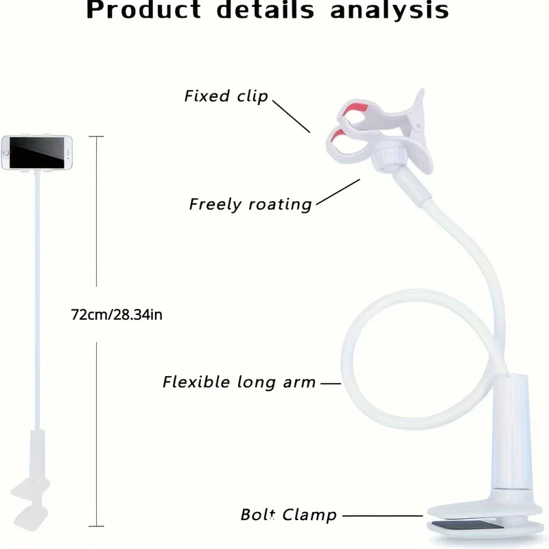 Schwanenhals Handyhalter mit Klemme – Flexibler Langer Arm für Bett, Schreibtisch & Overhead | Weiß & Schwarz