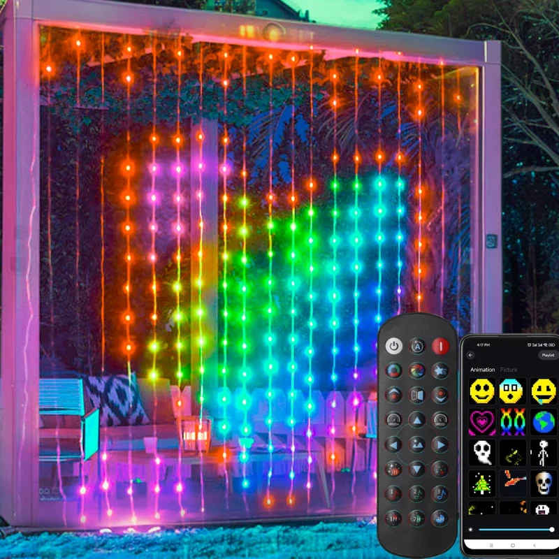 LED Vorhang Licht RGB 400 LEDs, App-Steuerung, Bluetooth, IP65 | 1×1m bis 3×3m