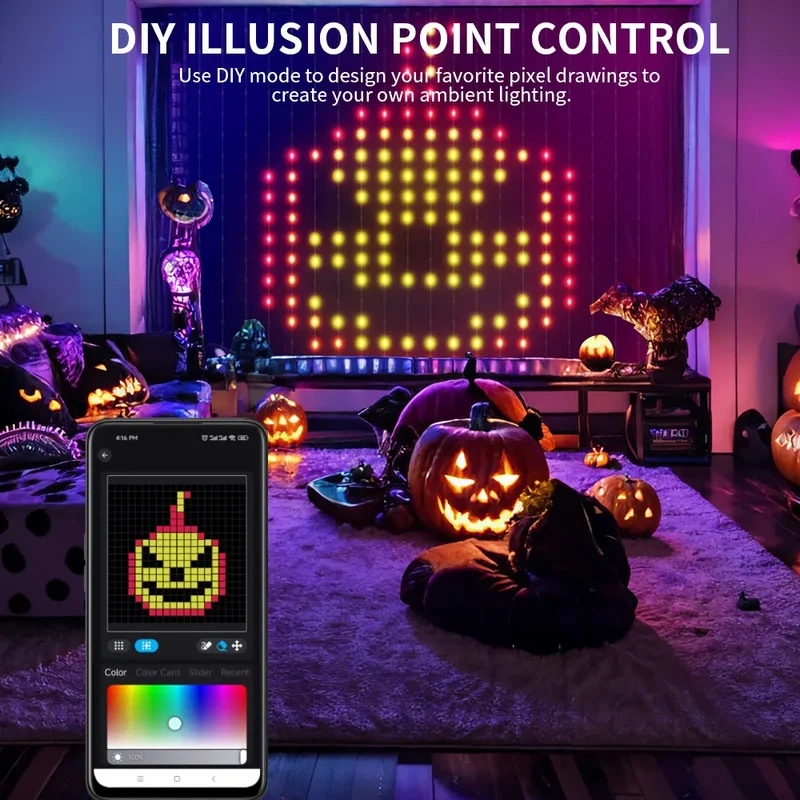LED Vorhang Licht RGB 400 LEDs, App-Steuerung, Bluetooth, IP65 | 1×1m bis 3×3m