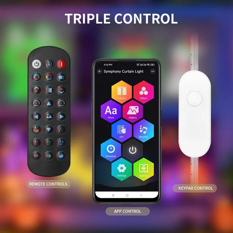 LED Vorhang Licht RGB 400 LEDs, App-Steuerung, Bluetooth, IP65 | 1×1m bis 3×3m