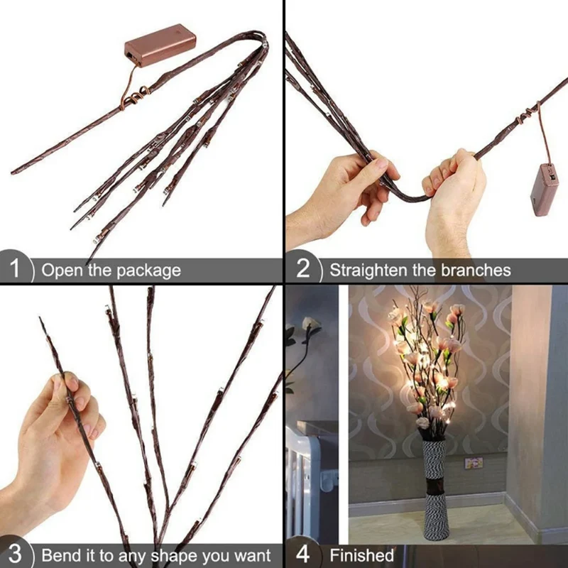 LED Lichterzweig 75cm – 20 LEDs, Batteriebetrieben, Biegbar, für Vase & Deko | 4 Farben