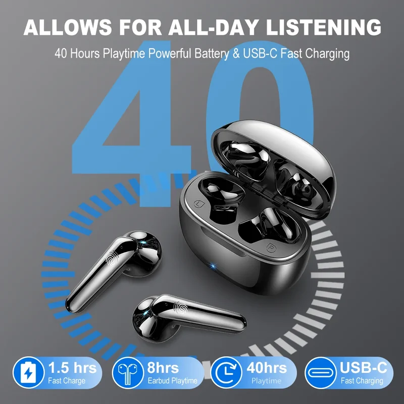 Kabellose Ohrhörer Bluetooth 5.3 – HiFi Stereo, 4 Mikrofone, Touch Control, 40h Akku