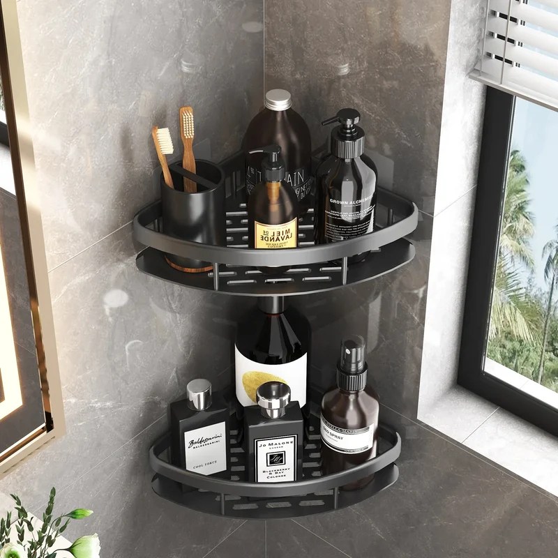 Duscheckregal ohne Bohren – Aluminium Wandregal für Bad, Shampoo & Zubehör | Schwarz & Silber
