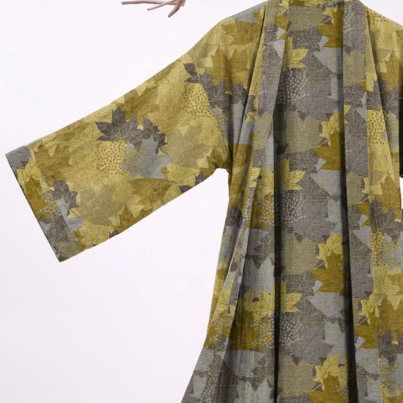 Kimono-Bademantel aus Baumwolle mit Ahornblattmuster für den Herbst