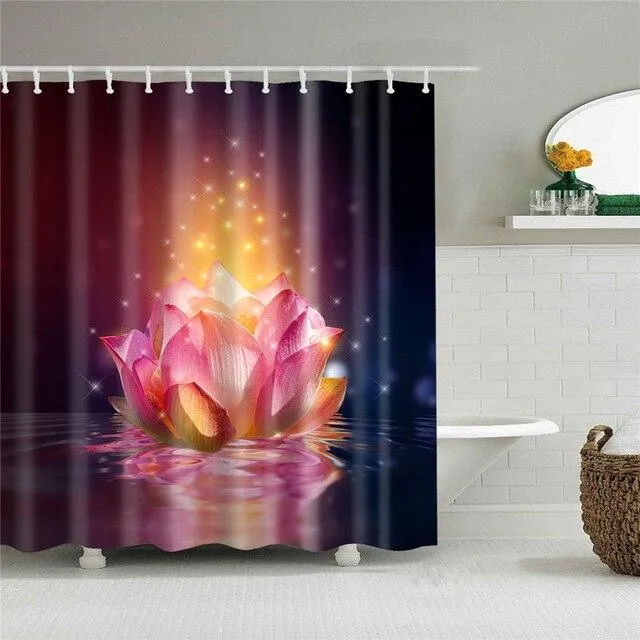 Duschvorhang glitzernde Lotusblume auf Wasser