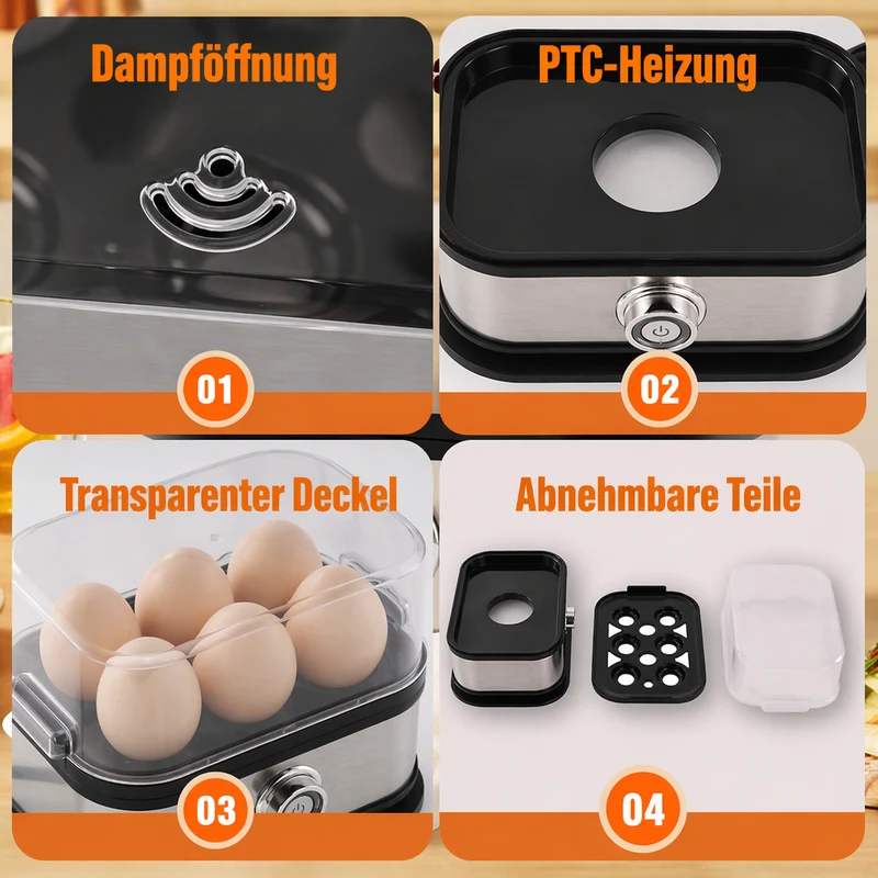 Multifunksjonell eggkoker med gjennomsiktig lokk | Luvikno