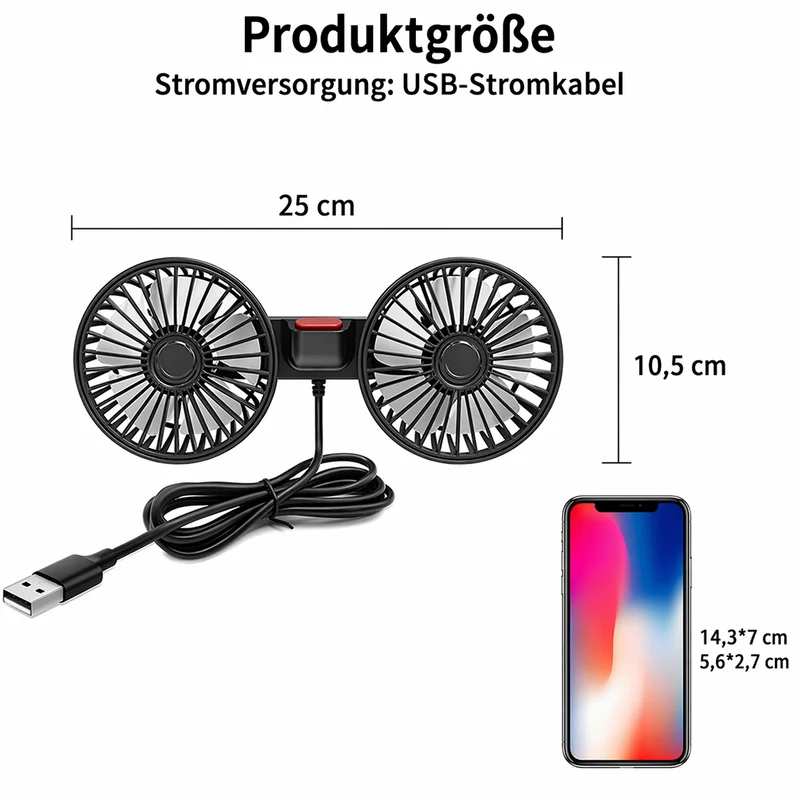 USB Vifte for Bil med 2 Hoder | Luvikno