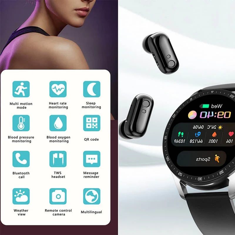 2-i-1 Smartklokke med Bluetooth-hodetelefoner | Luvikno