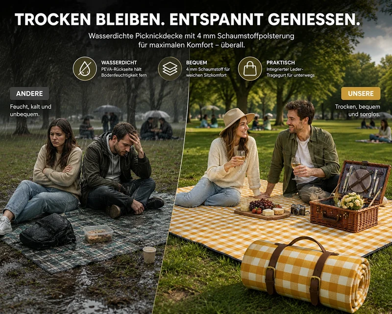 Picnicteppe vannavstøtende med lærbærerem | Luvikno