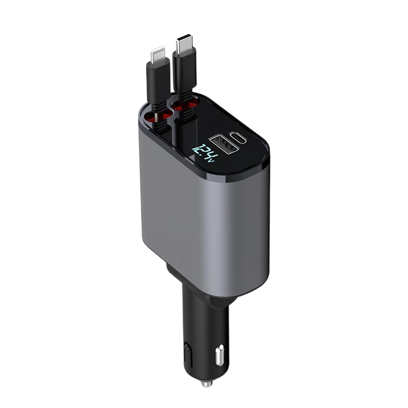 4-i-1 Bil Charger med Uttrekkbar Kabel | Luvikno