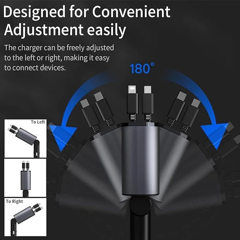4-i-1 Bil Charger med Uttrekkbar Kabel | Luvikno