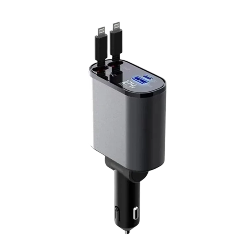 4-i-1 Bil Charger med Uttrekkbar Kabel | Luvikno