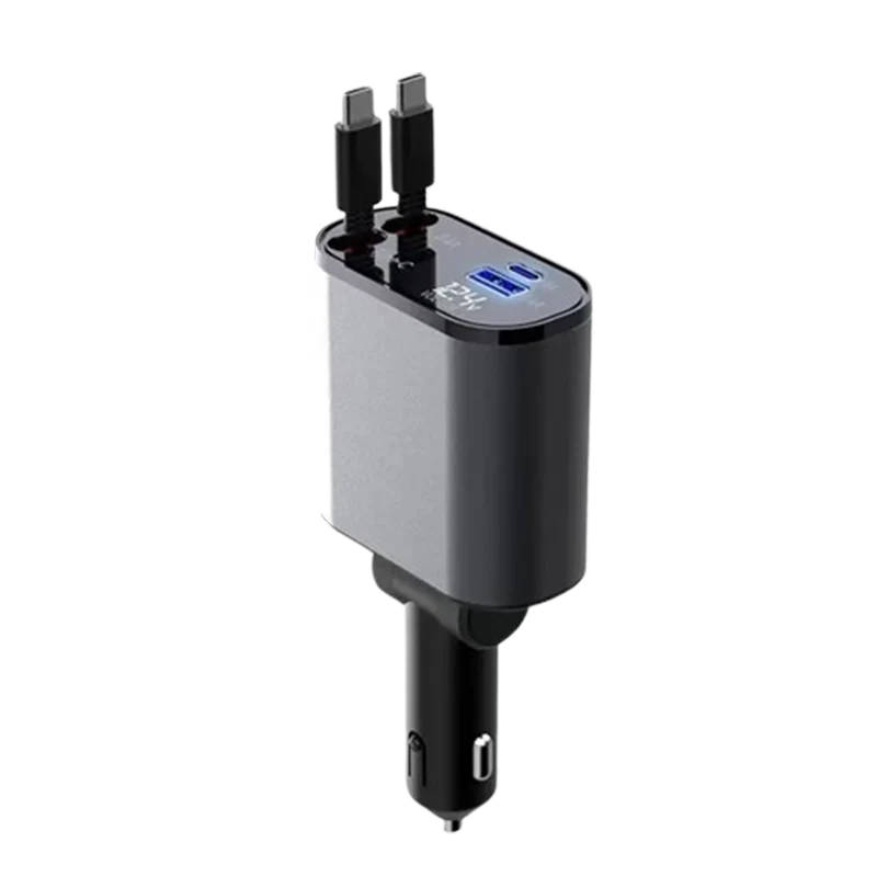 4-i-1 Bil Charger med Uttrekkbar Kabel | Luvikno