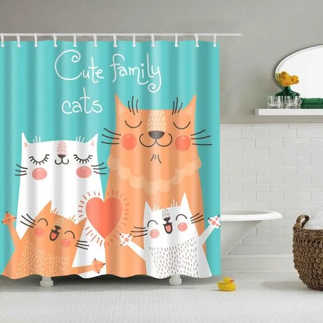 Duschvorhang süße Katzenfamilie Comic Design