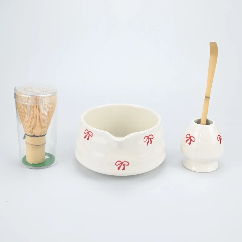 Kirschblüte Matcha-Zeremonienset – Matcha-Teeservice aus Porzellan mit Ausgussschale | Traditionelles Matcha-Zubehör | Erhältlich als 2-, 4- oder 5-teiliges Set