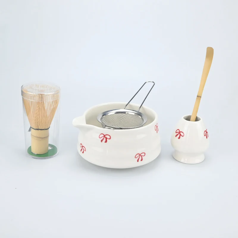 Kirschblüte Matcha-Zeremonienset – Matcha-Teeservice aus Porzellan mit Ausgussschale | Traditionelles Matcha-Zubehör | Erhältlich als 2-, 4- oder 5-teiliges Set