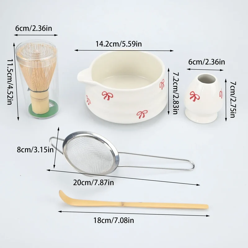 Kirschblüte Matcha-Zeremonienset – Matcha-Teeservice aus Porzellan mit Ausgussschale | Traditionelles Matcha-Zubehör | Erhältlich als 2-, 4- oder 5-teiliges Set