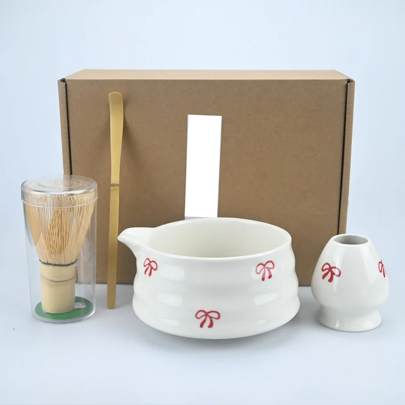Kirschblüte Matcha-Zeremonienset – Matcha-Teeservice aus Porzellan mit Ausgussschale | Traditionelles Matcha-Zubehör | Erhältlich als 2-, 4- oder 5-teiliges Set