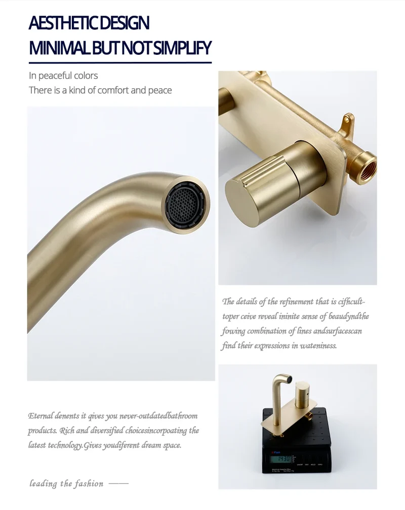 AureoLinea Wand-Waschtischarmatur – Gebürstete Goldarmatur mit Abdeckplatte | Eleganter Einhebelmischer | Messingarmatur für Warm- und Kaltwasser