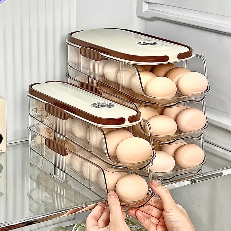 FrischeEi Rollender Eierhalter – Mehrstufiger Eierorganizer für Kühlschrank | Automatischer Eier-Spender | Stapelbare Eieraufbewahrung