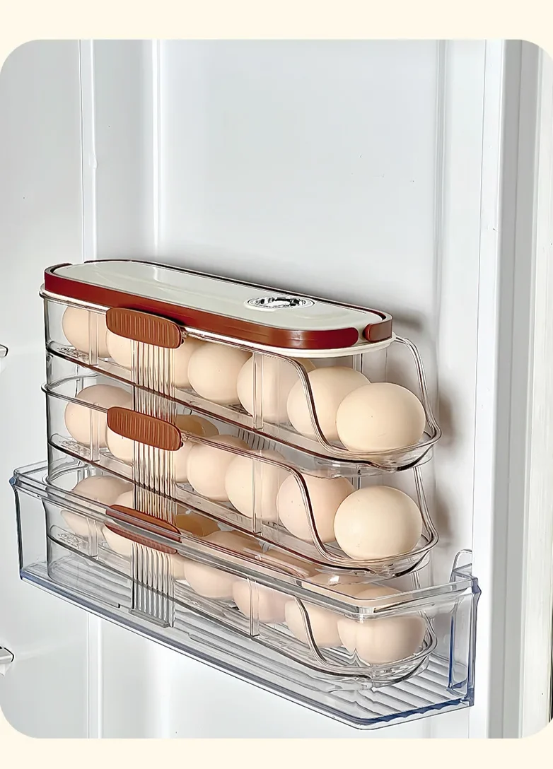 FrischeEi Rollender Eierhalter – Mehrstufiger Eierorganizer für Kühlschrank | Automatischer Eier-Spender | Stapelbare Eieraufbewahrung