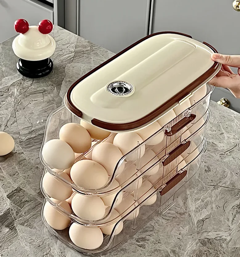 FrischeEi Rollender Eierhalter – Mehrstufiger Eierorganizer für Kühlschrank | Automatischer Eier-Spender | Stapelbare Eieraufbewahrung