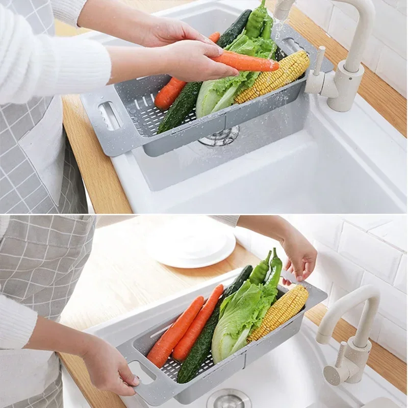 FlexDrain Abtropfkorb Küche – Verstellbarer Spülbecken Organizer | Auto Ablauf & Obst Gemüse Trockner | Platzsparendes Küchezubehör