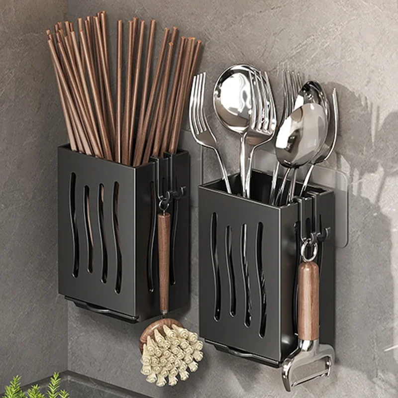 KitchenFlow Besteckhalter Wandmontage – Küchen Organizer Kunststoff | Abtropfhalter für Löffel & Essstäbchen | Platzsparende Aufbewahrung