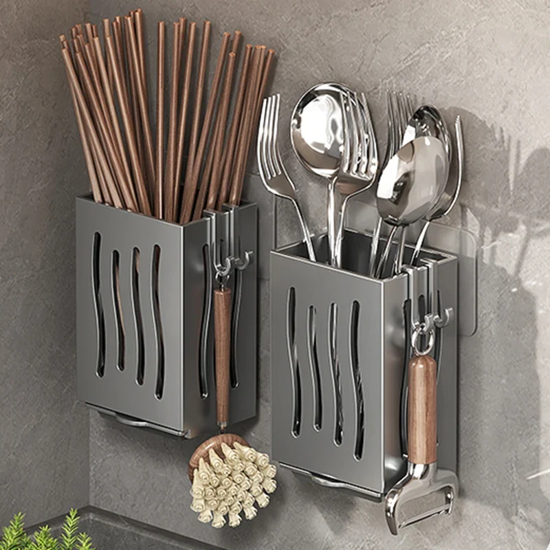KitchenFlow Besteckhalter Wandmontage – Küchen Organizer Kunststoff | Abtropfhalter für Löffel & Essstäbchen | Platzsparende Aufbewahrung