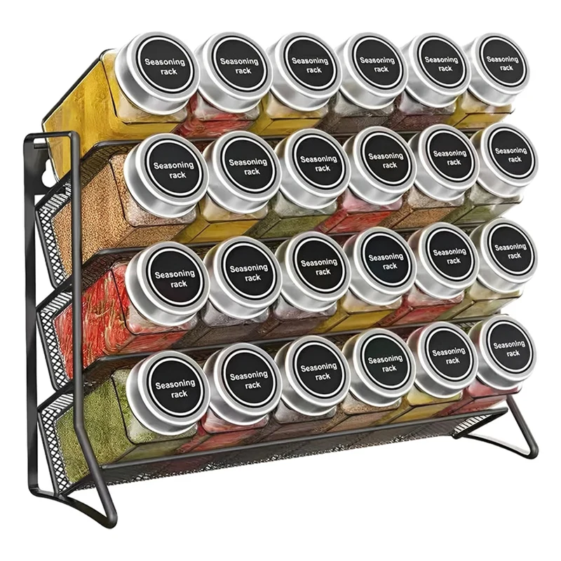 4-stufiges Gewürzregal Wand Edelstahl – Küchen Organizer | Platzsparendes Wandregal | Vorratshalter ohne Gläser