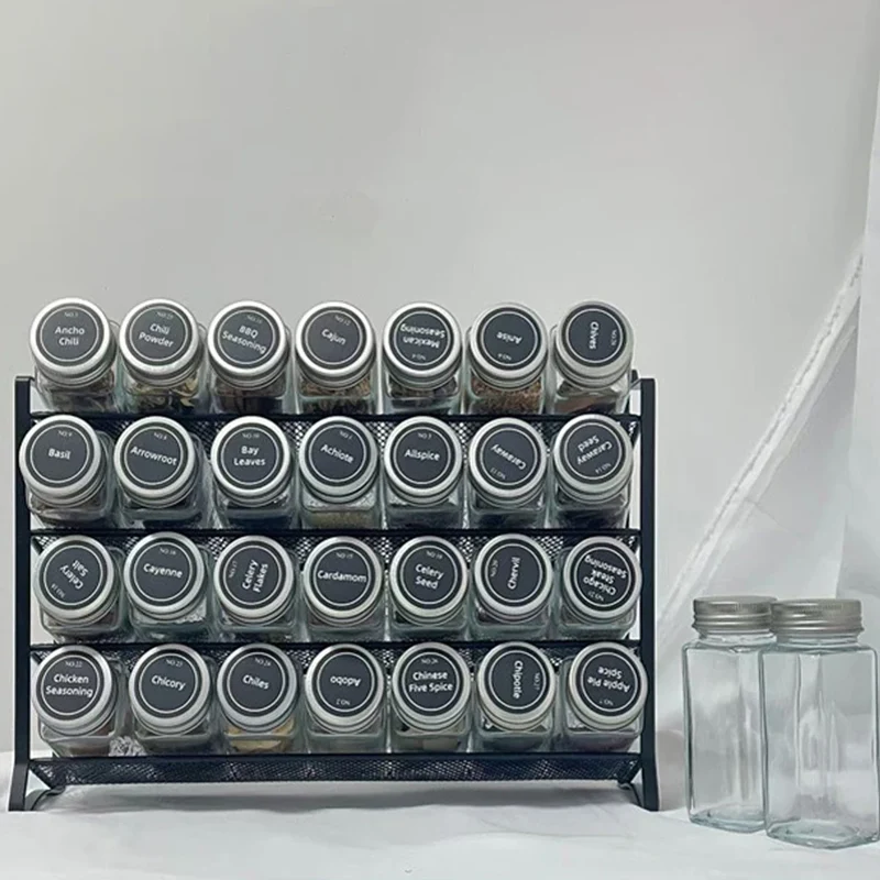 4-stufiges Gewürzregal Wand Edelstahl – Küchen Organizer | Platzsparendes Wandregal | Vorratshalter ohne Gläser